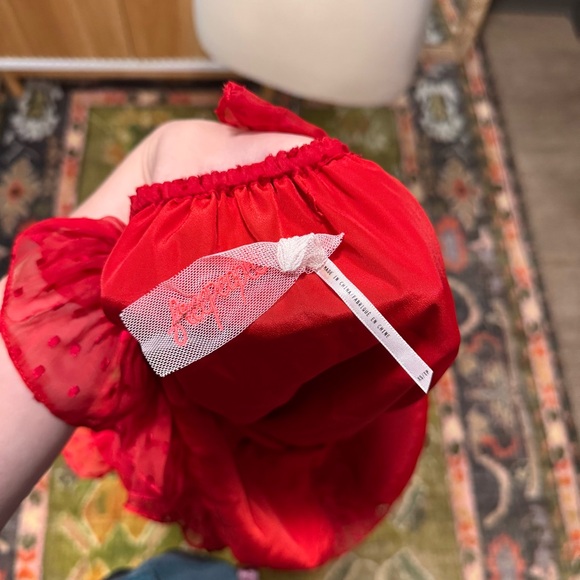 Free People Red Ruffle Swiss Dot Long-Sleeve Mini Dress XS - Picture 9 of 9